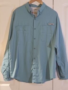 Columbia Men's Shirt XL PFG Omni-Shade  Blue Long Sleeve Fishing Hiking Outdoors